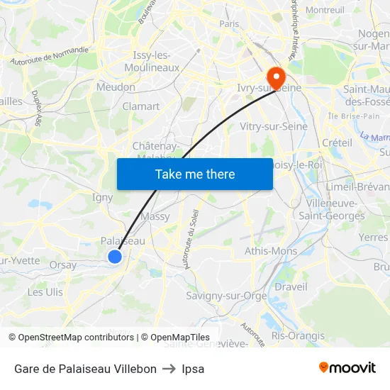 Gare de Palaiseau Villebon to Ipsa map