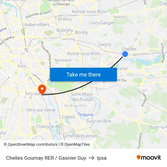 Chelles Gournay RER / Gasnier Guy to Ipsa map