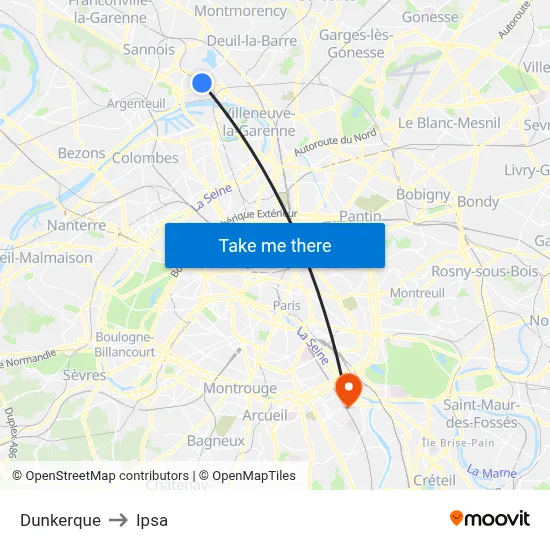 Dunkerque to Ipsa map