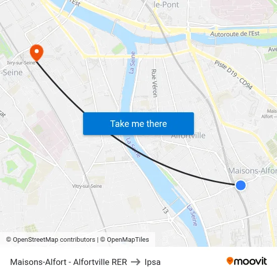 Maisons-Alfort - Alfortville RER to Ipsa map