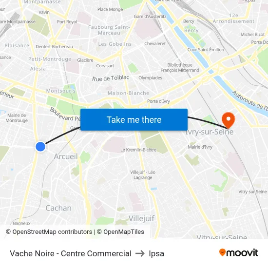 Vache Noire - Centre Commercial to Ipsa map