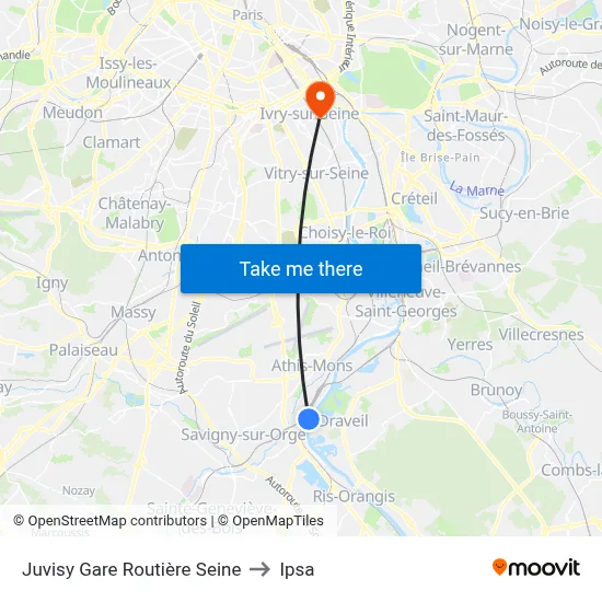 Juvisy Gare Routière Seine to Ipsa map