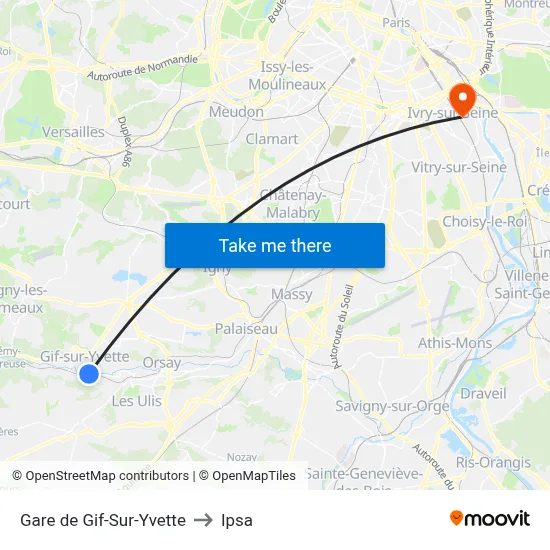 Gare de Gif-Sur-Yvette to Ipsa map