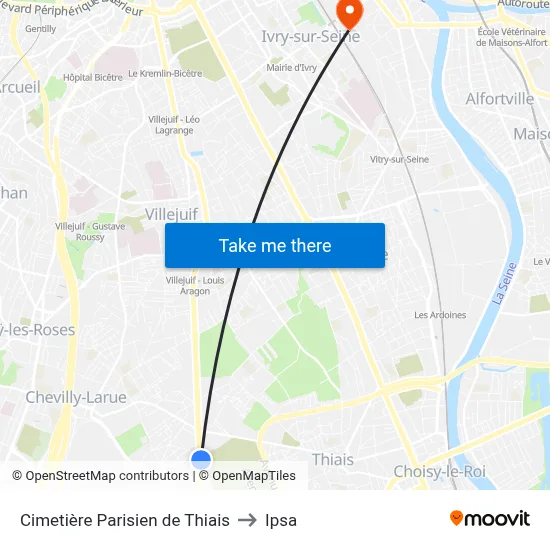 Cimetière Parisien de Thiais to Ipsa map