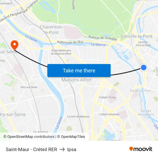 Saint-Maur - Créteil RER to Ipsa map