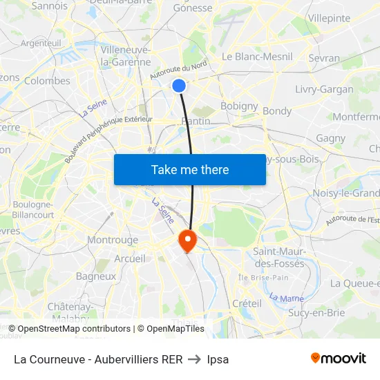 La Courneuve - Aubervilliers RER to Ipsa map