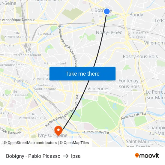 Bobigny - Pablo Picasso to Ipsa map