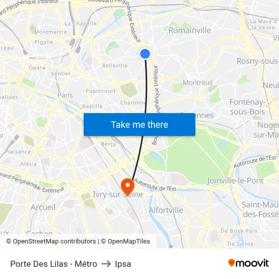 Porte Des Lilas - Métro to Ipsa map