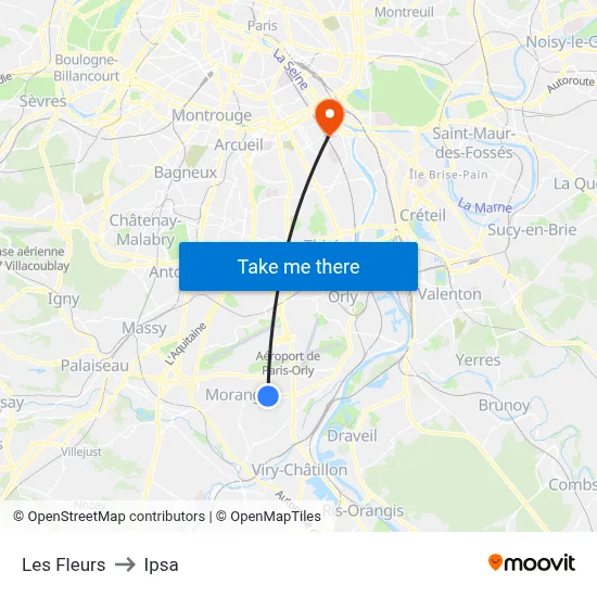 Les Fleurs to Ipsa map