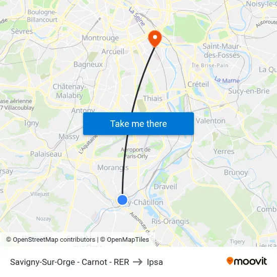 Savigny-Sur-Orge - Carnot - RER to Ipsa map