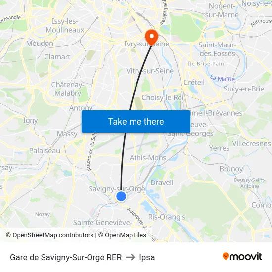 Gare de Savigny-Sur-Orge RER to Ipsa map