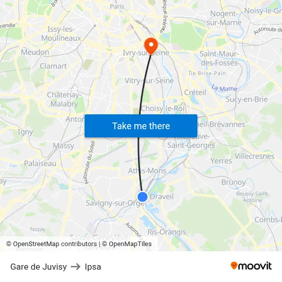 Gare de Juvisy to Ipsa map