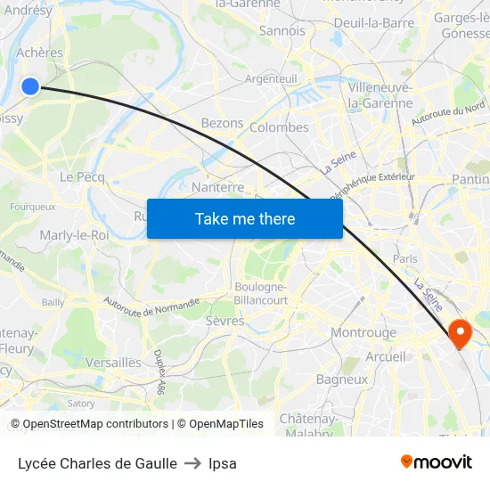 Lycée Charles de Gaulle to Ipsa map
