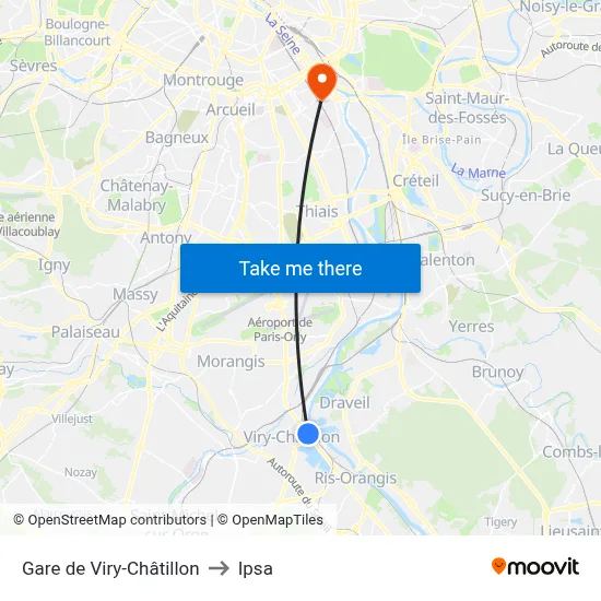 Gare de Viry-Châtillon to Ipsa map