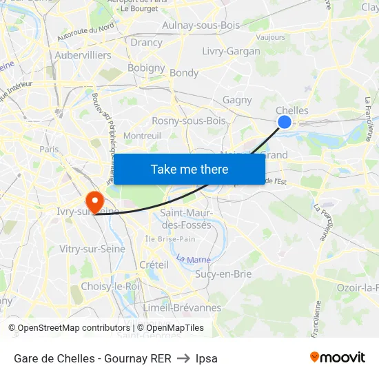 Gare de Chelles - Gournay RER to Ipsa map
