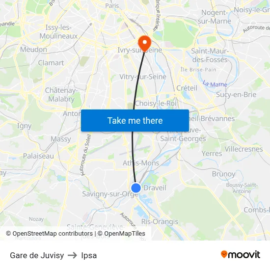 Gare de Juvisy to Ipsa map