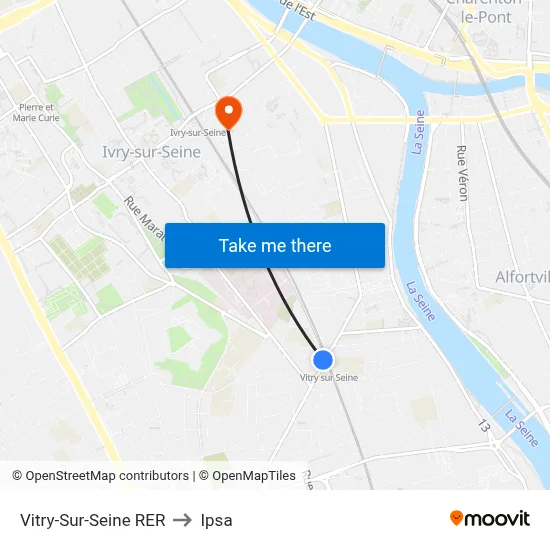 Vitry-Sur-Seine RER to Ipsa map