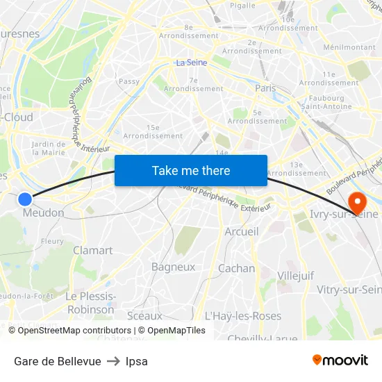 Gare de Bellevue to Ipsa map