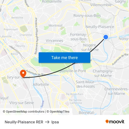 Neuilly-Plaisance RER to Ipsa map