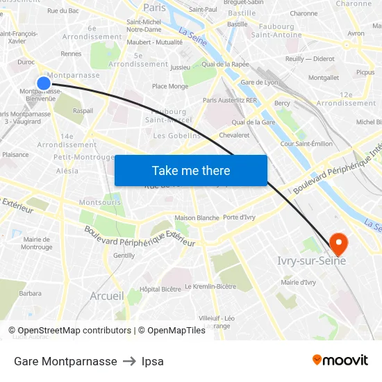 Gare Montparnasse to Ipsa map