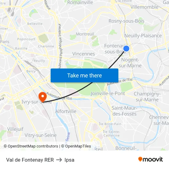 Val de Fontenay RER to Ipsa map