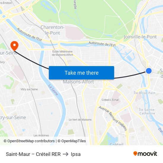 Saint-Maur – Créteil RER to Ipsa map