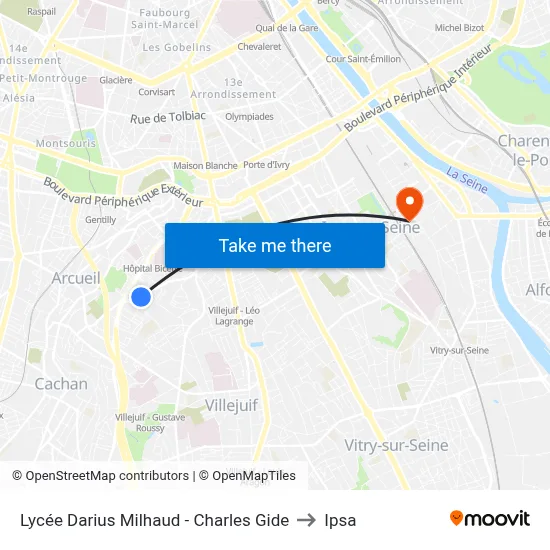 Lycée Darius Milhaud - Charles Gide to Ipsa map