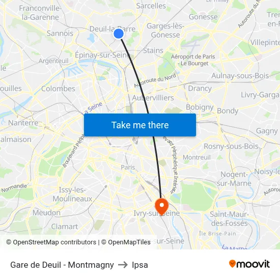 Gare de Deuil - Montmagny to Ipsa map
