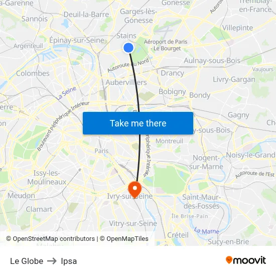 Le Globe to Ipsa map
