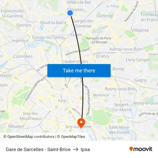 Gare de Sarcelles - Saint-Brice to Ipsa map