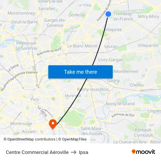 Centre Commercial Aéroville to Ipsa map