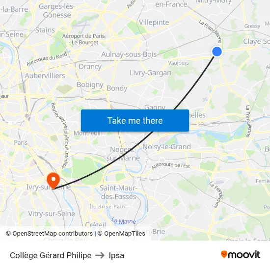 Collège Gérard Philipe to Ipsa map