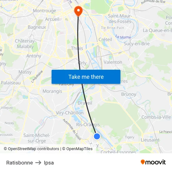Ratisbonne to Ipsa map