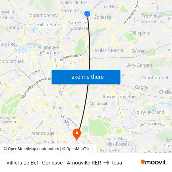 Villiers Le Bel - Gonesse - Arnouville RER to Ipsa map