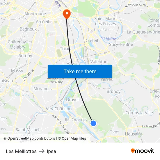 Les Meillottes to Ipsa map