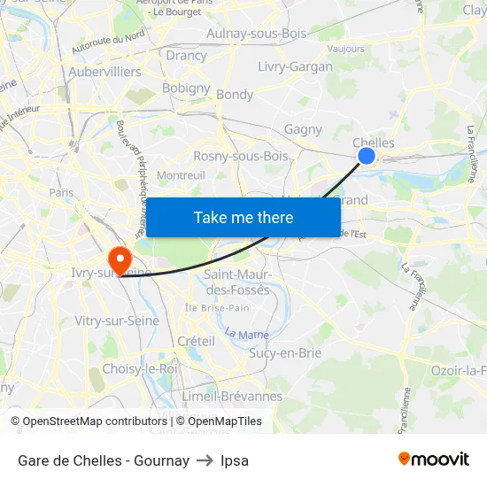 Gare de Chelles - Gournay to Ipsa map