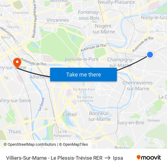 Villiers-Sur-Marne - Le Plessis-Trévise RER to Ipsa map