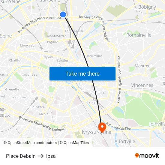 Place Debain to Ipsa map