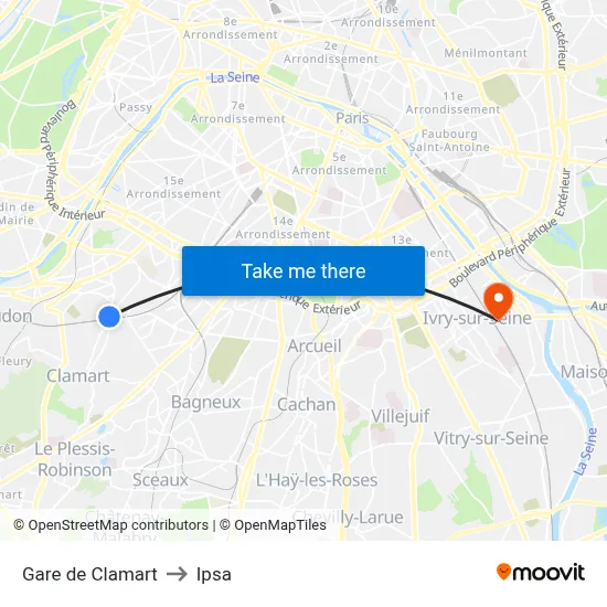 Gare de Clamart to Ipsa map