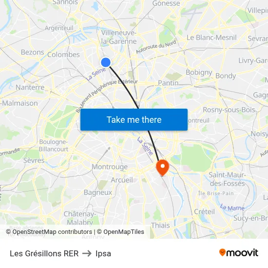 Les Grésillons RER to Ipsa map