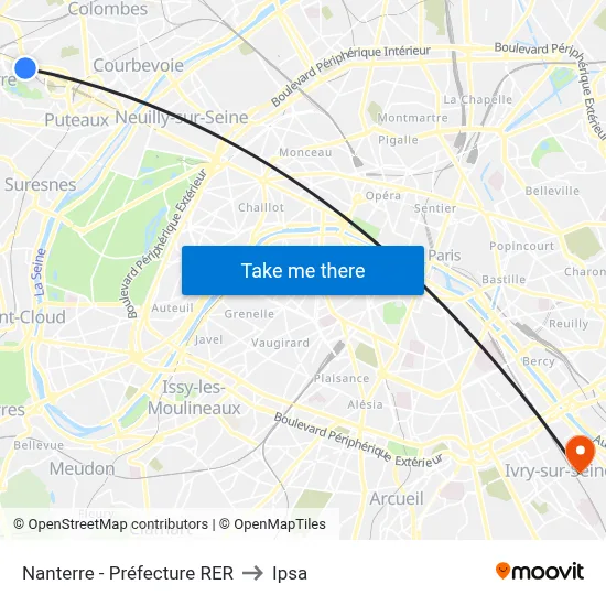 Nanterre - Préfecture RER to Ipsa map