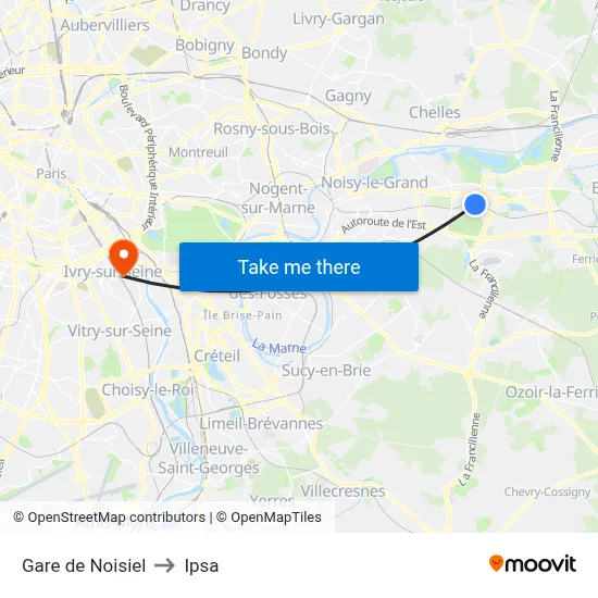 Gare de Noisiel to Ipsa map