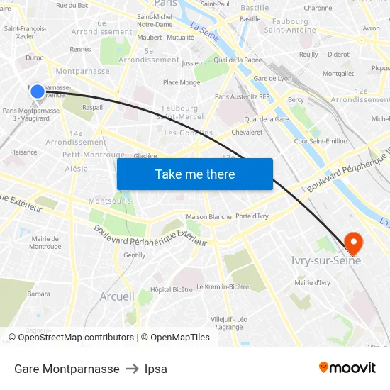 Gare Montparnasse to Ipsa map