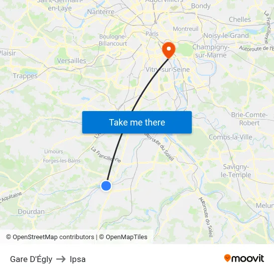 Gare D'Égly to Ipsa map