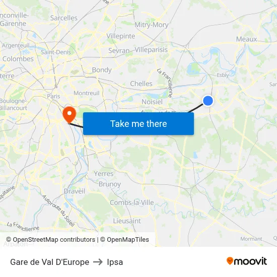 Gare de Val D'Europe to Ipsa map