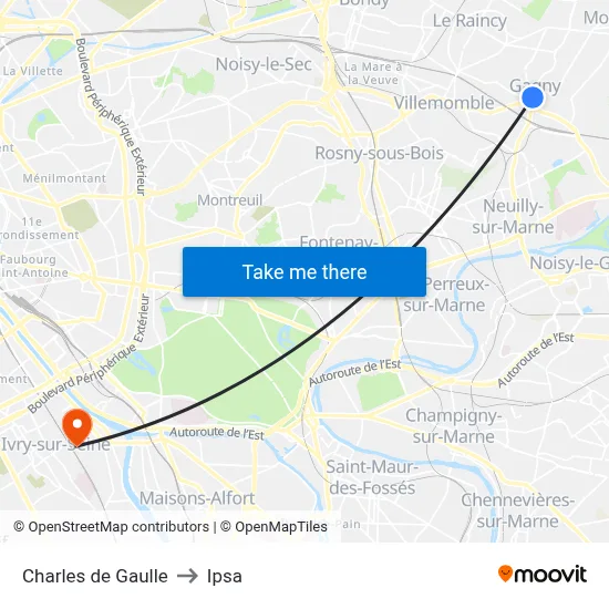 Charles de Gaulle to Ipsa map