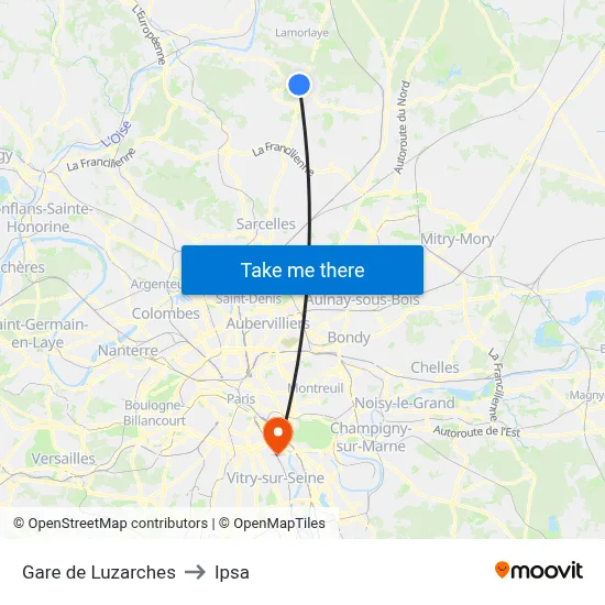 Gare de Luzarches to Ipsa map