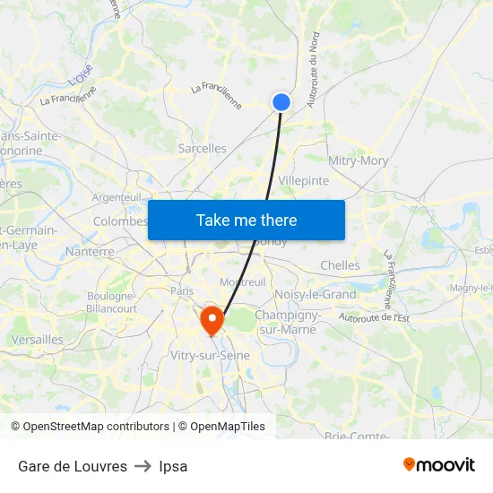 Gare de Louvres to Ipsa map