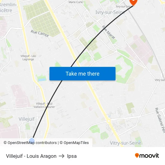 Villejuif - Louis Aragon to Ipsa map
