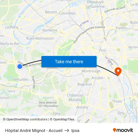 Hôpital André Mignot - Accueil to Ipsa map